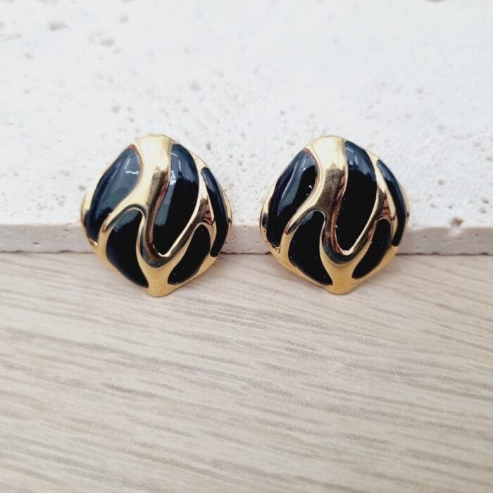 Ατσάλινα σκουλαρίκια ρόμβοι με σμάλτο - Image 2