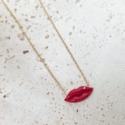 Ατσάλινο κολιέ χείλη με διάφανο στρας