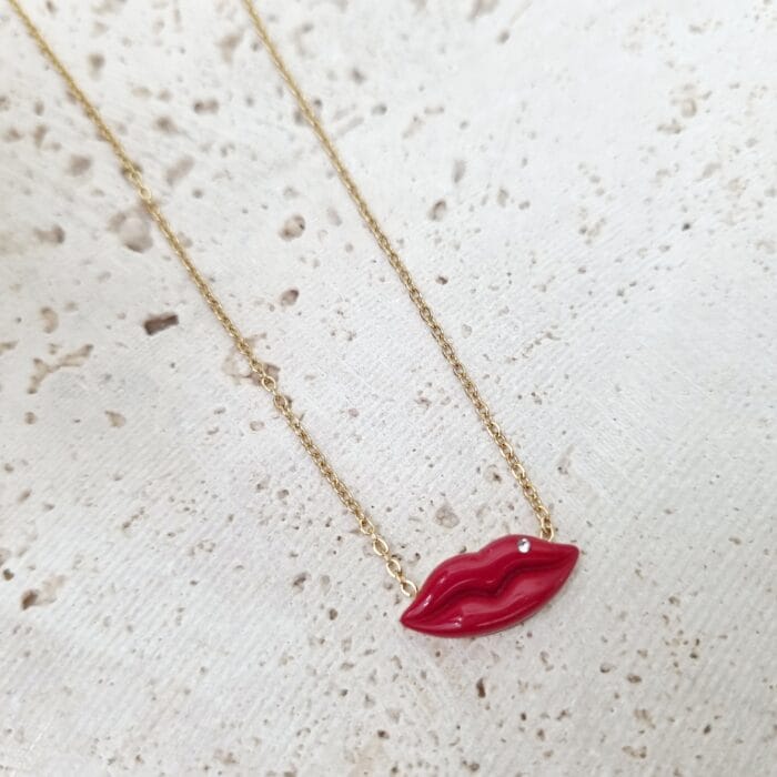 20250619_123257 Ατσάλινο κολιέ χείλη με διάφανο στρας - Image 1