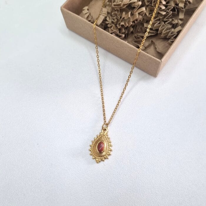 Ατσάλινο κολιέ με έθνικ στοιχείο με ημιπολύτιμο λίθο - Image 3