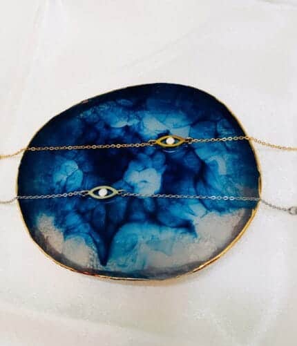 Ατσάλινο βραχιόλι με μάτι με άσπρο σμάλτο