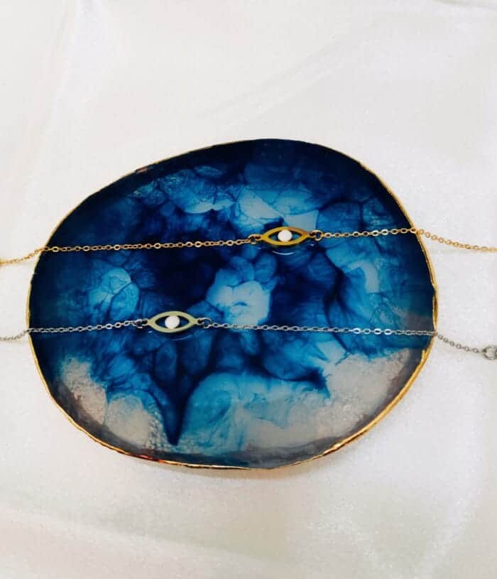 Ατσάλινο βραχιόλι με μάτι με άσπρο σμάλτο - Image 1