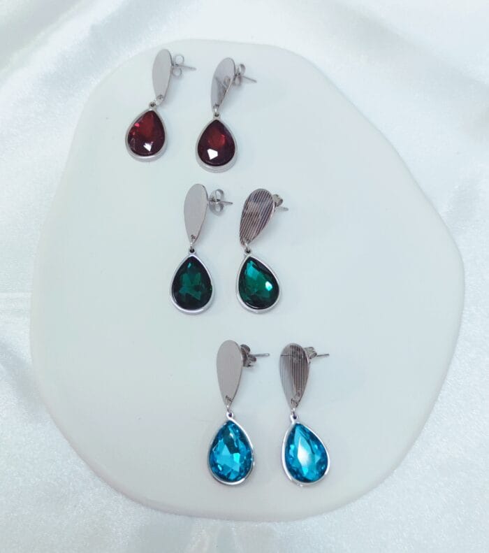 Ατσάλινα σκουλαρίκια δάκρυ με κρύσταλλα - Image 2