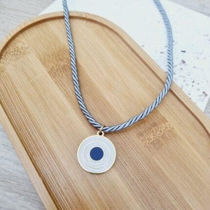 Ατσάλινο κολιέ με μάτι σε στριφτό κορδόνι