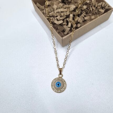 Ατσάλινο κολιέ με μάτι με διάφανα στρας