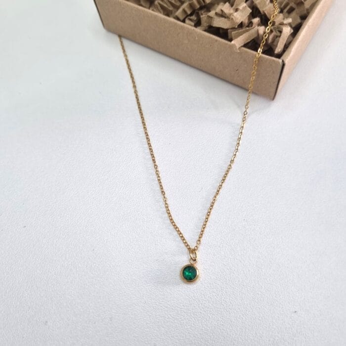 Ατσάλινο κολιέ με στρόγγυλο μικρό στρας - Image 1