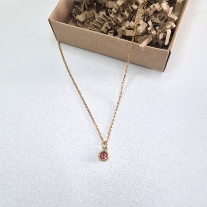 Ατσάλινο κολιέ με στρόγγυλο μικρό στρας - Image 2