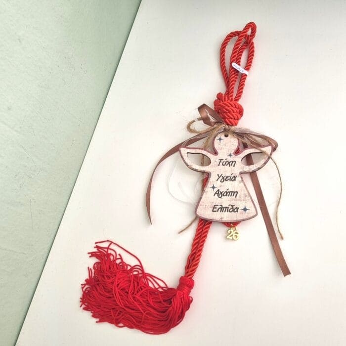 21 Κρεμαστό Γούρι 2026 - Άγγελος με ευχές σε κόκκινο κορδόνι - Image 1