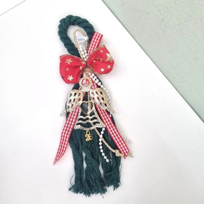 3 Κρεμαστό Γούρι 2026 - Άγγελος με πράσινο - χρυσό κορδόνια - Image 1