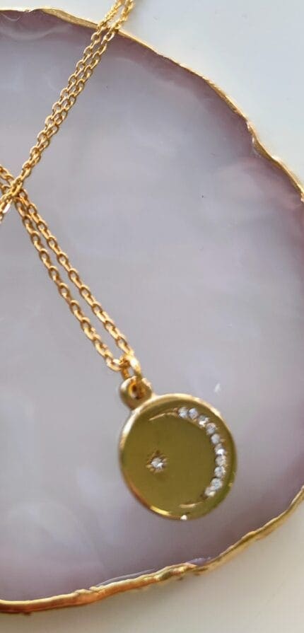 Ατσάλινο κολιέ φεγγάρι με διάφανα στρας