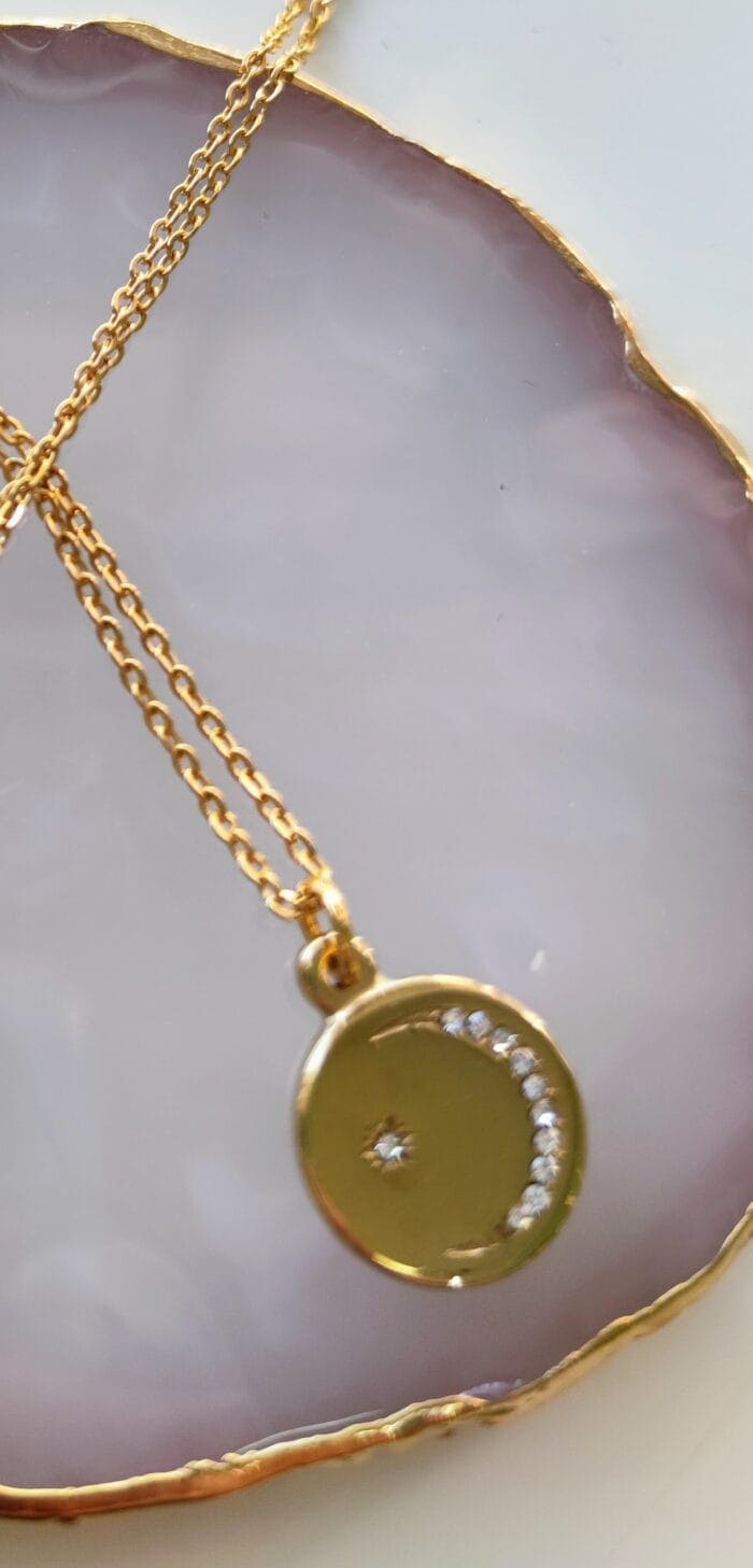 Ατσάλινο κολιέ φεγγάρι με διάφανα στρας - Image 1