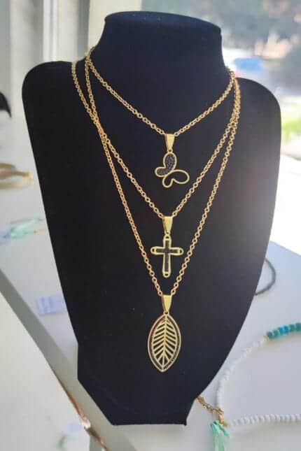 Ατσάλινο κολιέ με μαύρα στρας