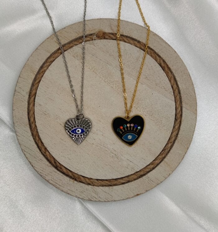 Ατσάλινο κολιέ καρδιά με μάτι - Image 1