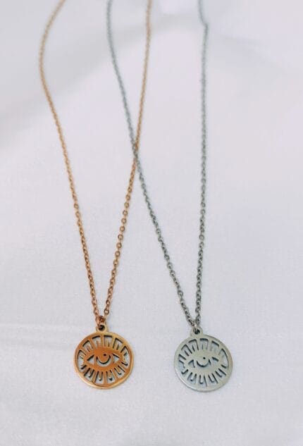 Ατσάλινο κολιέ με στρόγγυλο στοιχείο με μάτι