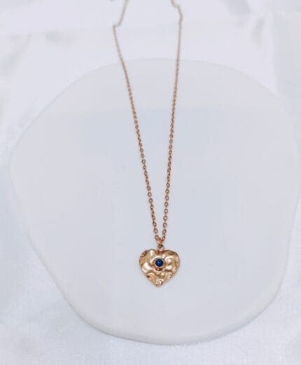 Ατσάλινο κολιέ καρδιά με μπλε στρας