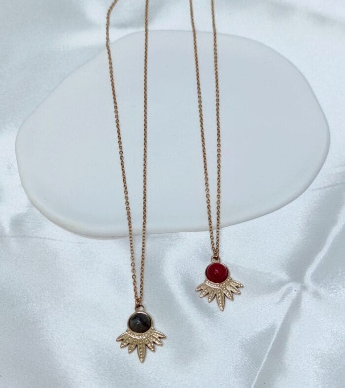 IMG_20240229_185213 Ατσάλινο κολιέ βεντάλια με ημιπολύτιμο λίθο - Image 1