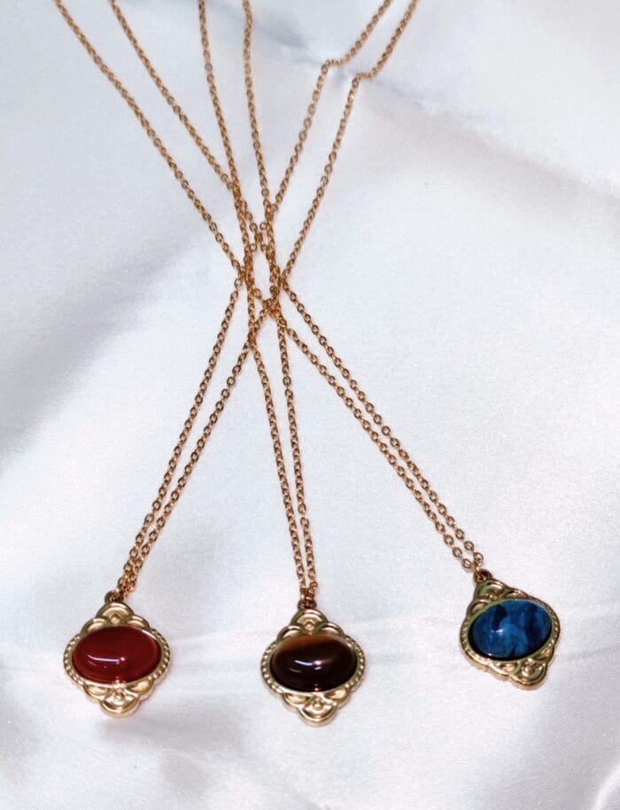 IMG_20240229_185625 Ατσάλινο κολιέ με έθνικ στοιχείο με ημιπολύτιμο λίθο - Image 1