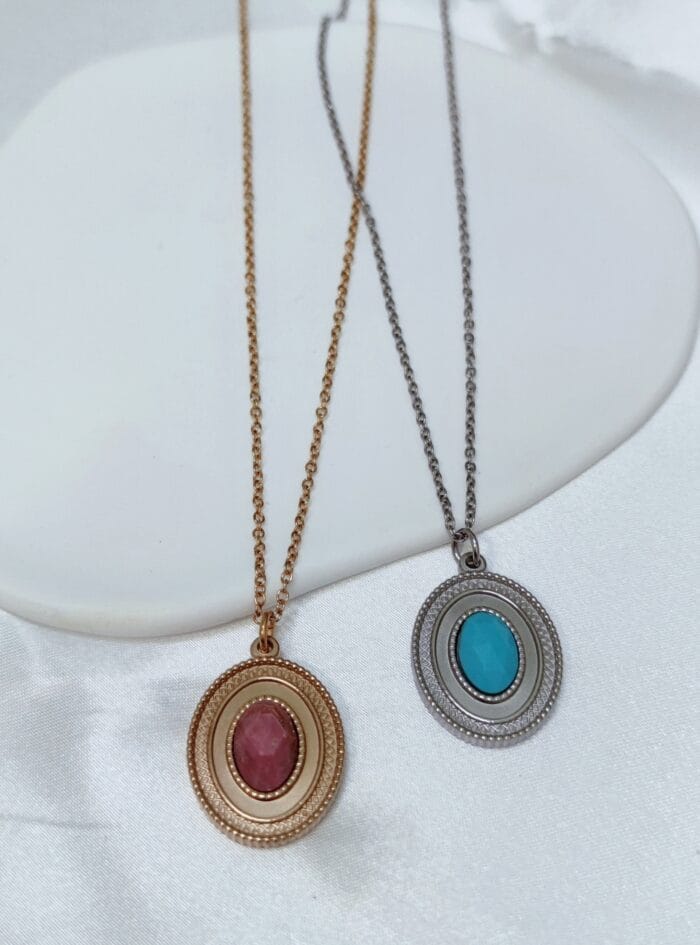 IMG_20240229_185945 Ατσάλινο κολιέ με οβάλ στοιχείο με ημιπολύτιμο λίθο - Image 1