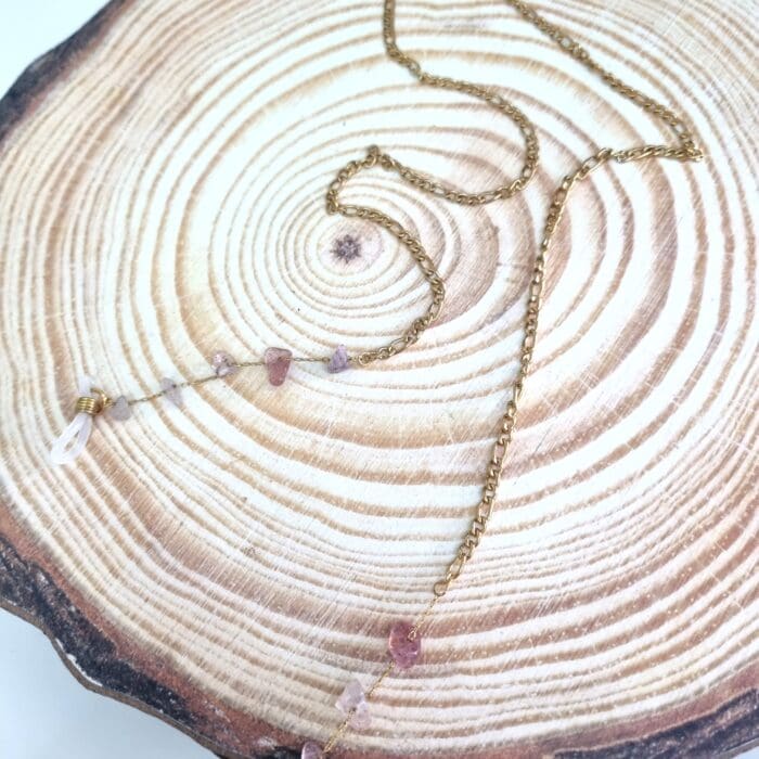 ΑΓ28 Αλυσίδα Γυαλιών - Ατσάλινη χρυσή με ροζ πέτρες - Image 1