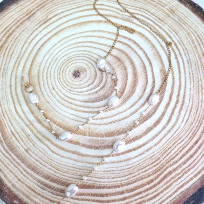 ΑΓ30 Αλυσίδα Γυαλιών - Ατσάλινη χρυσή με οβάλ πέρλες - Image 1