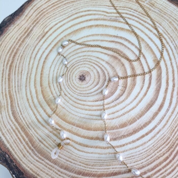 ΑΓ32 Αλυσίδα Γυαλιών - Ατσάλινη χρυσή με οβάλ πέρλες - Image 1