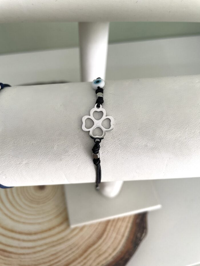 Ατσάλινο βραχιόλι με τριφύλλι και μάτι - Image 2