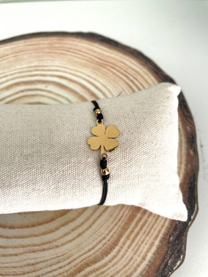 Ατσάλινο βραχιόλι με χρυσό τριφύλλι - Image 2
