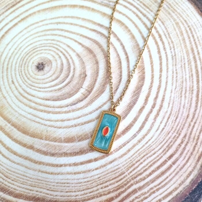 Κολιέ με ορθογώνιο στοιχείο με δίχρωμο σμάλτο - Image 4