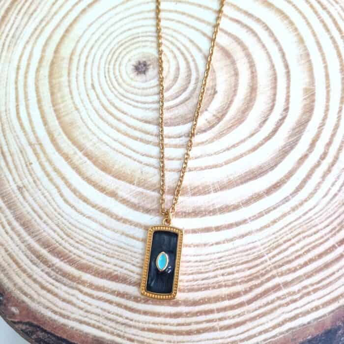 Κολιέ με ορθογώνιο στοιχείο με δίχρωμο σμάλτο - Image 2