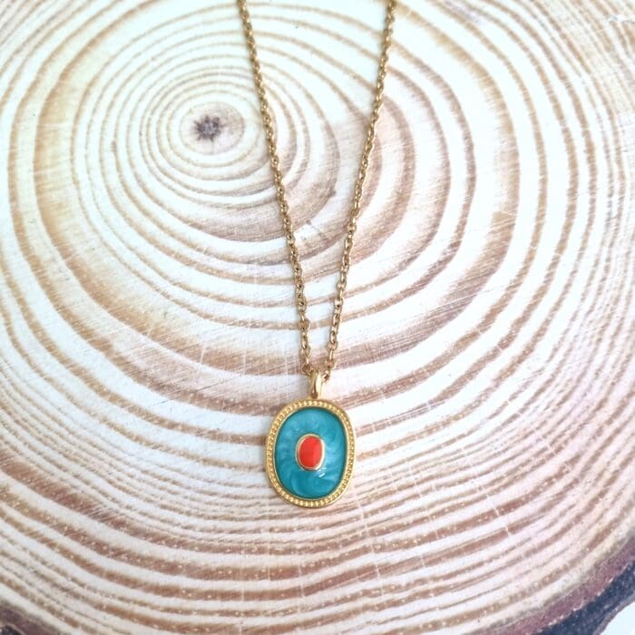 Κολιέ με στρόγγυλο στοιχείο με δίχρωμο σμάλτο - Image 5