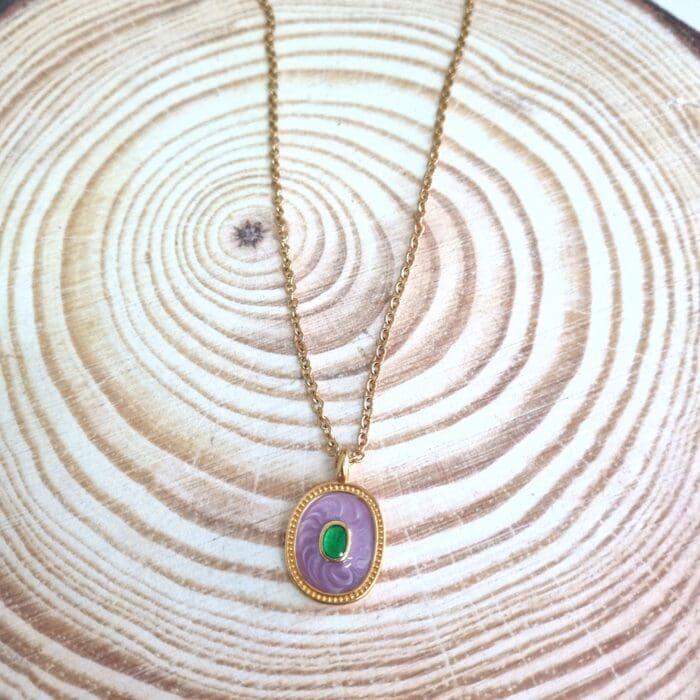 Κολιέ με στρόγγυλο στοιχείο με δίχρωμο σμάλτο - Image 2