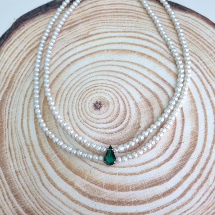 Κολιέ με πέρλες και στρας - Image 1