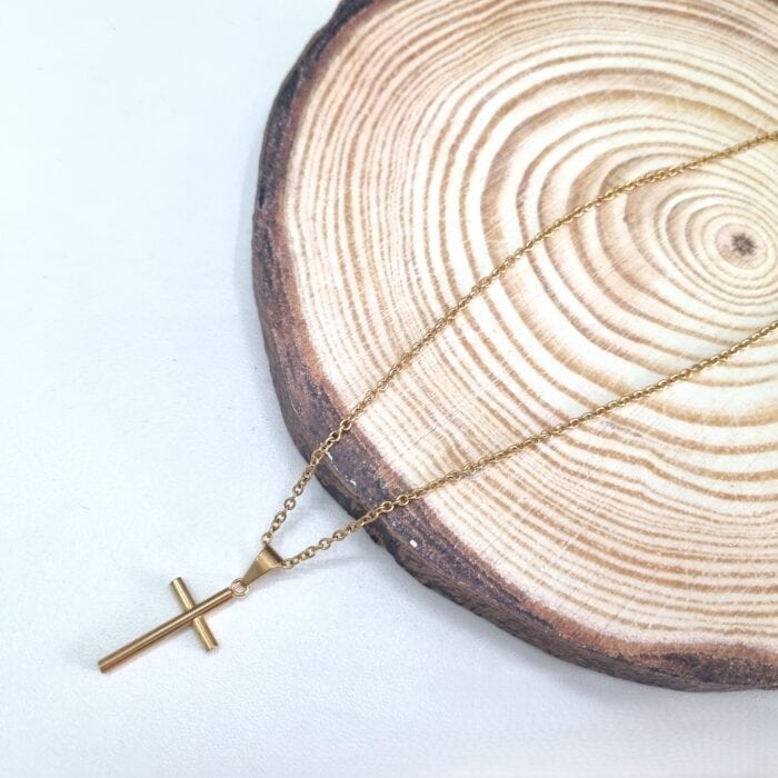 Κ196 Ατσάλινο κολιέ με χρυσό σταυρό - Image 1