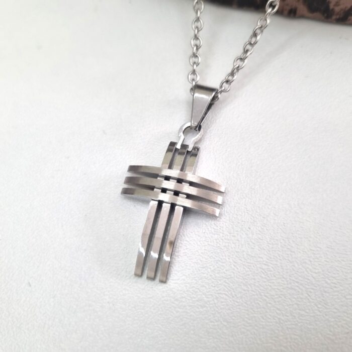 Ατσάλινο κολιέ με σταυρό - Image 2