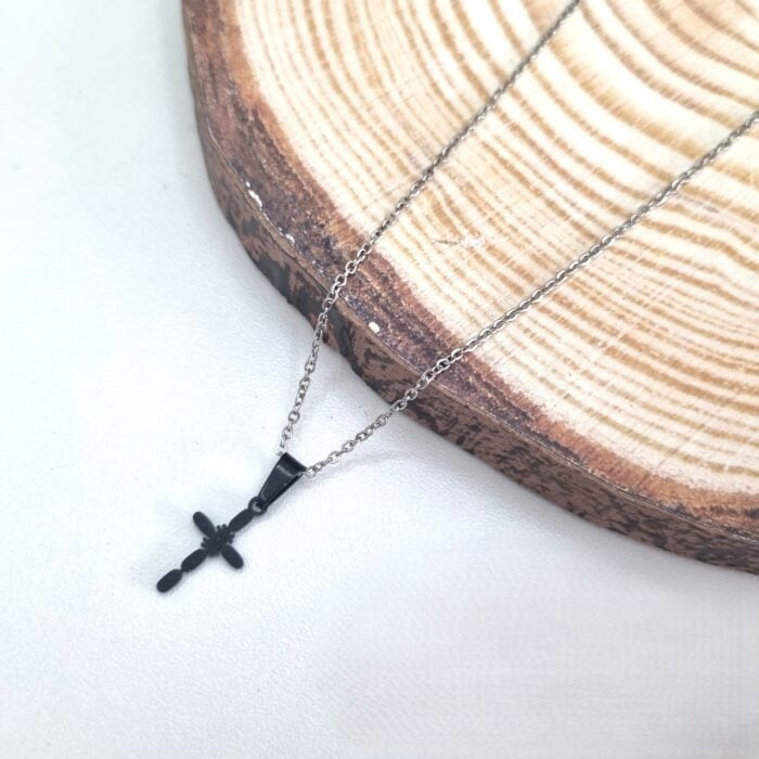 Κ200 Ατσάλινο δίχρωμο κολιέ με σταυρό - Image 1