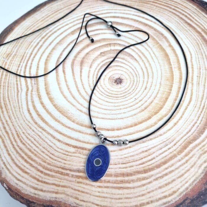 Κ41 Μακρύ κολιέ με ατσάλινο οβάλ μπλε μάτι - Image 1