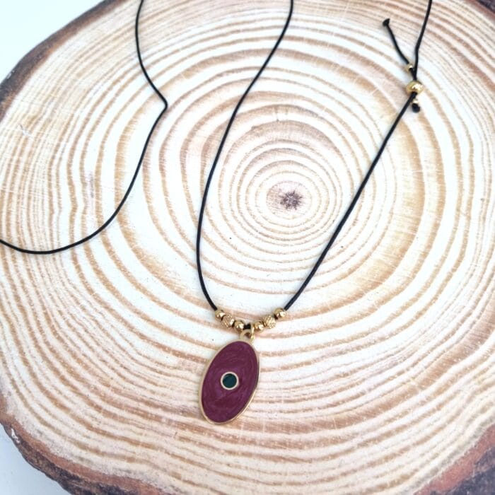 Κ42 Μακρύ κολιέ με ατσάλινο οβάλ μπορντό μάτι - Image 1