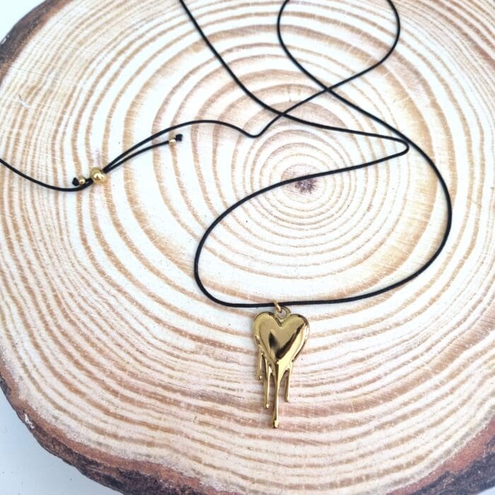 Μακρύ κολιέ με ατσάλινη λιωμένη καρδιά - Image 2
