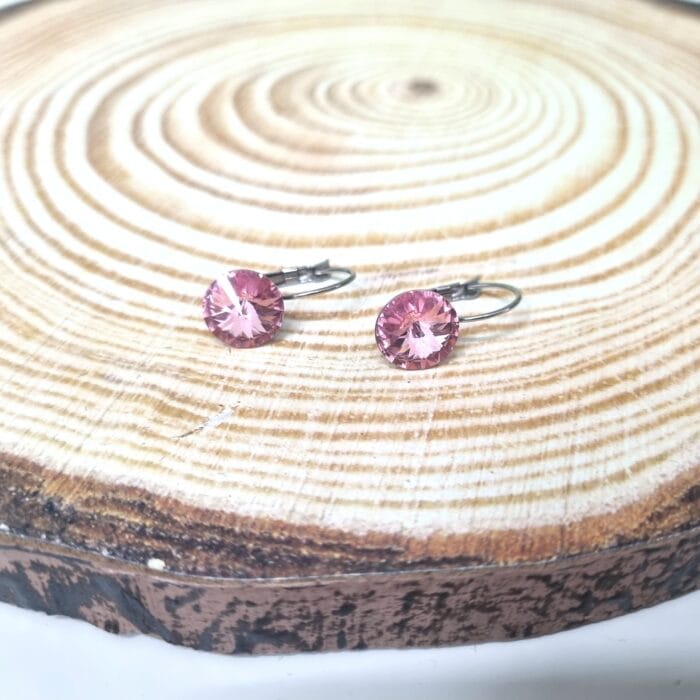 Ατσάλινα σκουλαρίκια με στρόγγυλα κρύσταλλα - Image 2