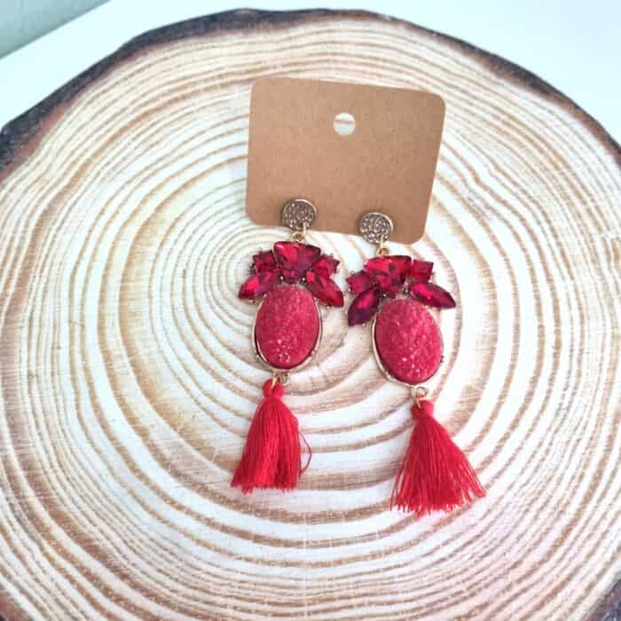 Σ13 Κρεμαστά σκουλαρίκια κόκκινα με κρύσταλλα - Image 1