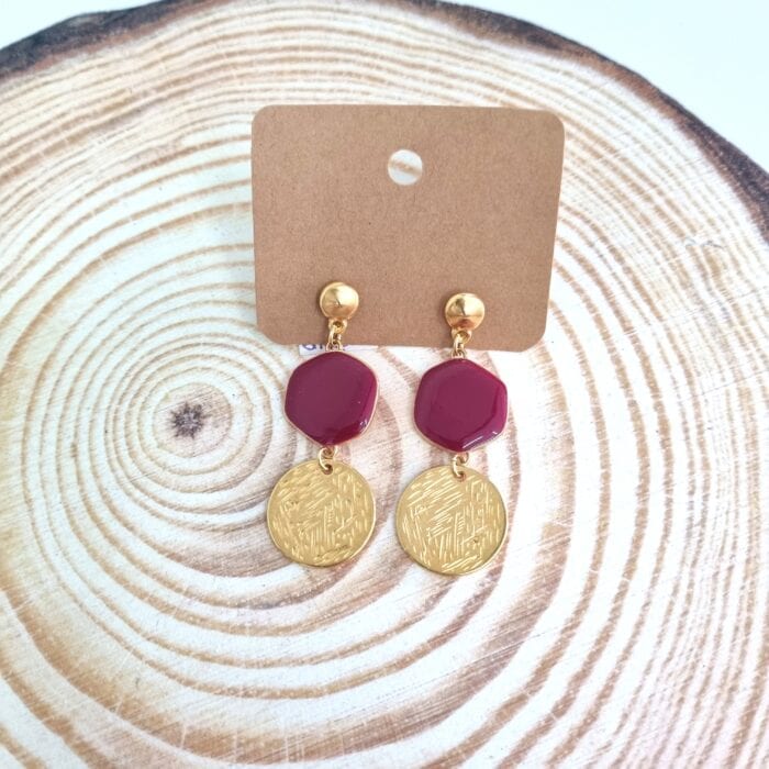 Κρεμαστά σκουλαρίκια μπορντό με φλουριά - Image 1