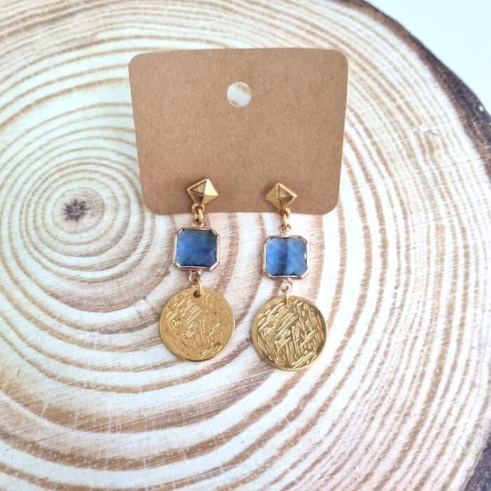 Κρεμαστά σκουλαρίκια με τετράγωνα κρύσταλλα και φλουριά - Image 6