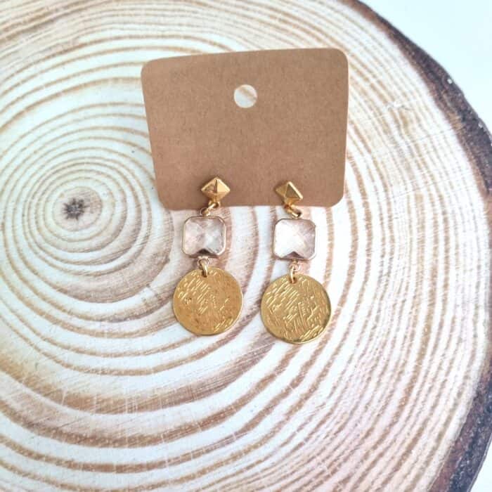 Κρεμαστά σκουλαρίκια με τετράγωνα κρύσταλλα και φλουριά - Image 5