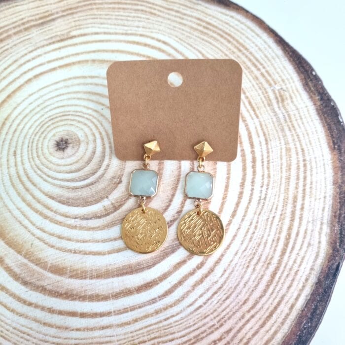 Κρεμαστά σκουλαρίκια με τετράγωνα κρύσταλλα και φλουριά - Image 2