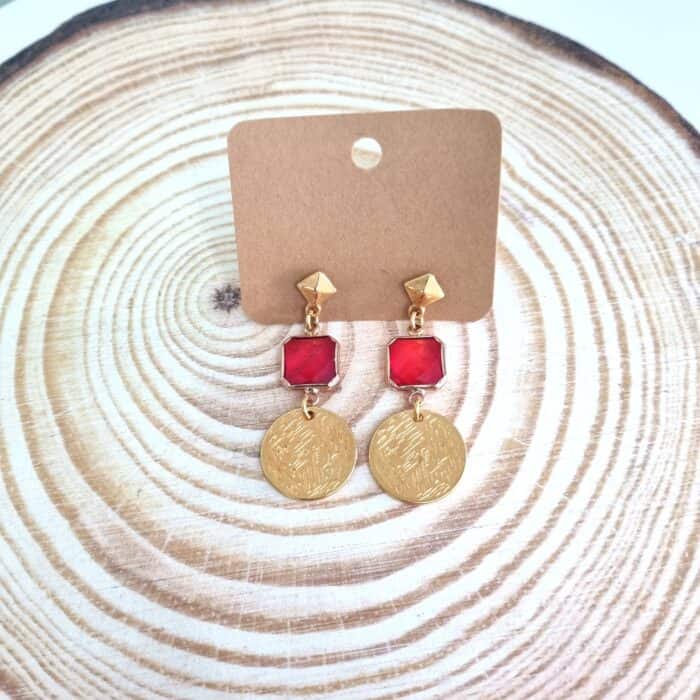 Σ26 Κρεμαστά σκουλαρίκια με τετράγωνα κρύσταλλα και φλουριά - Image 1