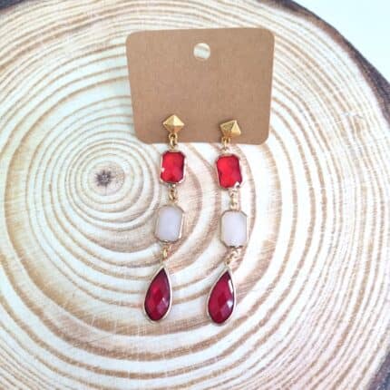 Κρεμαστά σκουλαρίκια με άσπρα και κόκκινα κρύσταλλα