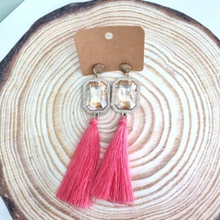 Κρεμαστά σκουλαρίκια με κοραλί φούντες