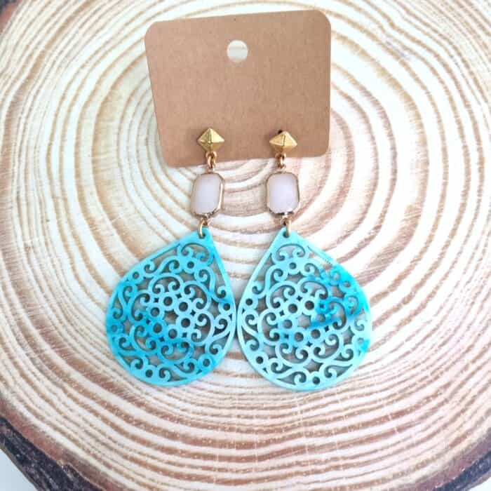 Σ7 Κρεμαστά σουλαρίκια γαλάζιες μεγάλες σταγόνες - Image 1