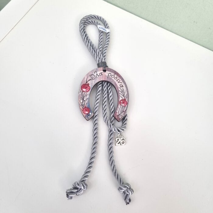 108 Κρεμαστό Γούρι 2026 - Πέταλο "Όλα ρόδινα" με ασημί κορδόνι - Image 1