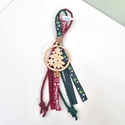 Κρεμαστό Γούρι 2026 - Χριστουγεννιάτικο δέντρο με κόκκινο και πράσινο κορδόνι